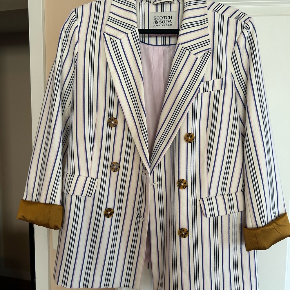 Scotch & Soda White and Blue Blazer Tailored Suit Jacket